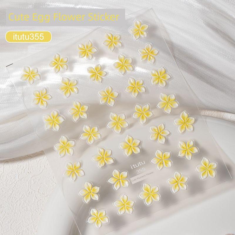 

Internet Celebrity Summer Refreshing Cute Plumeria Rubra Relief Nail Sticker New Arrival Three-Dimensional Mint Small Flower Nail Ornament Cute egg flower sticker 2 sheets]