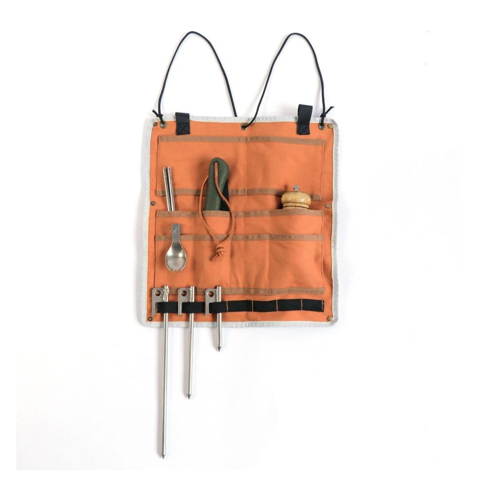 Canvas Camping Hanging Organizer With Fastener Straps Lightweight Portable Tent Organizer Multi-Pockets