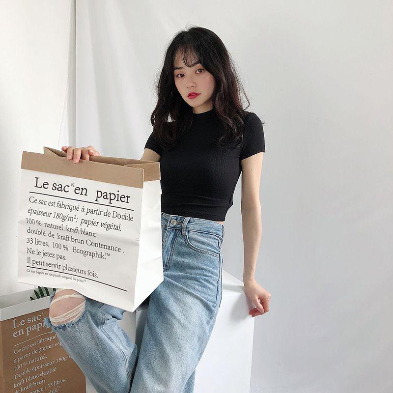 European & American Style High-Neck Slim-Fit Short-Sleeve Women's Crop Top