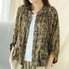 Vintage Floral Print Oversized Cotton Linen Shirt Women Casual Loose Blouse Harajuku Leisure Button Up Tops