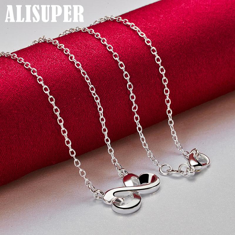 925 Sterling Silver Double Heart Pendant Necklace 18 Inch Jewelry