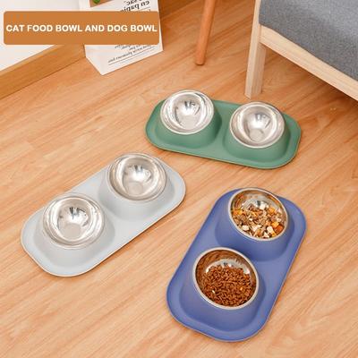 Double Bowls Cat Bowl Anti-toppling Elevated Dog Water Bowl Large Capacity Stainless Steel Cat Food Container Pet Supplies