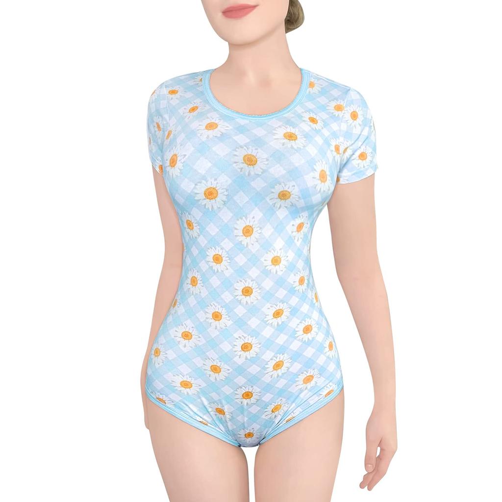 LittleForBig Adult Cotton Romper Pajamas Scallop Collar Size M [Sunflower] Bodysuit,