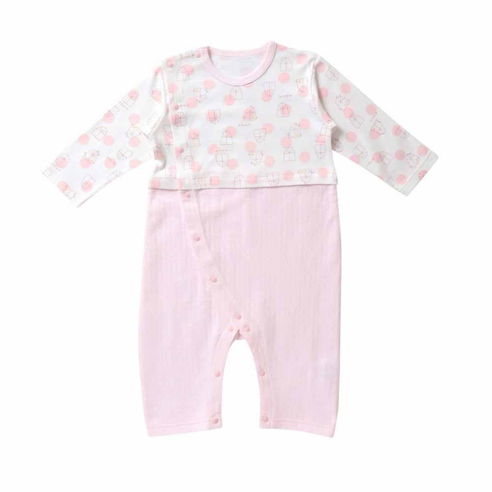 

de in Birdcage print coveralls for baby clothes for autumn and [Cream Coco] [Made Japan] babies, 100% cotton, smooth, warm, newborn, [material spring, розовый