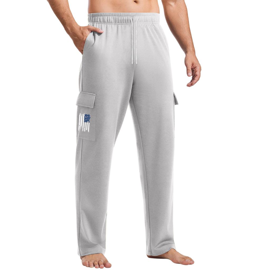 Men's Loose Casual Multi-pocket Work Pants, Youth Stretch Waist Drawstring Pants