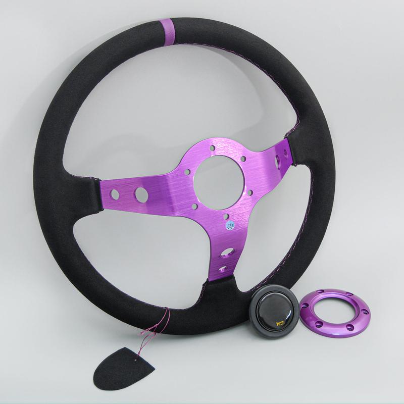 14inch Universal Suede Leather Sports Steering Wheel JDM Deep Dish Sim Racing Game Steering Wheel