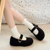 Winter Design Fur Women Mary Jane Shoes Concise Soft Sole Outdoor Shoes Ladies Comfort Warm Cotton Flats Shoes