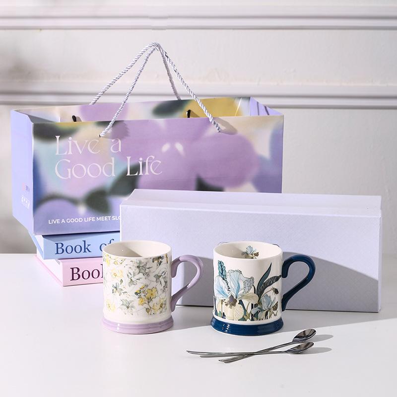 

Керамическая чашка для воды высокой ценности «Ирис», парная чашка, сувенир, ретро, с цветочным рисунком, подарочный набор для бизнеса 401-500ml