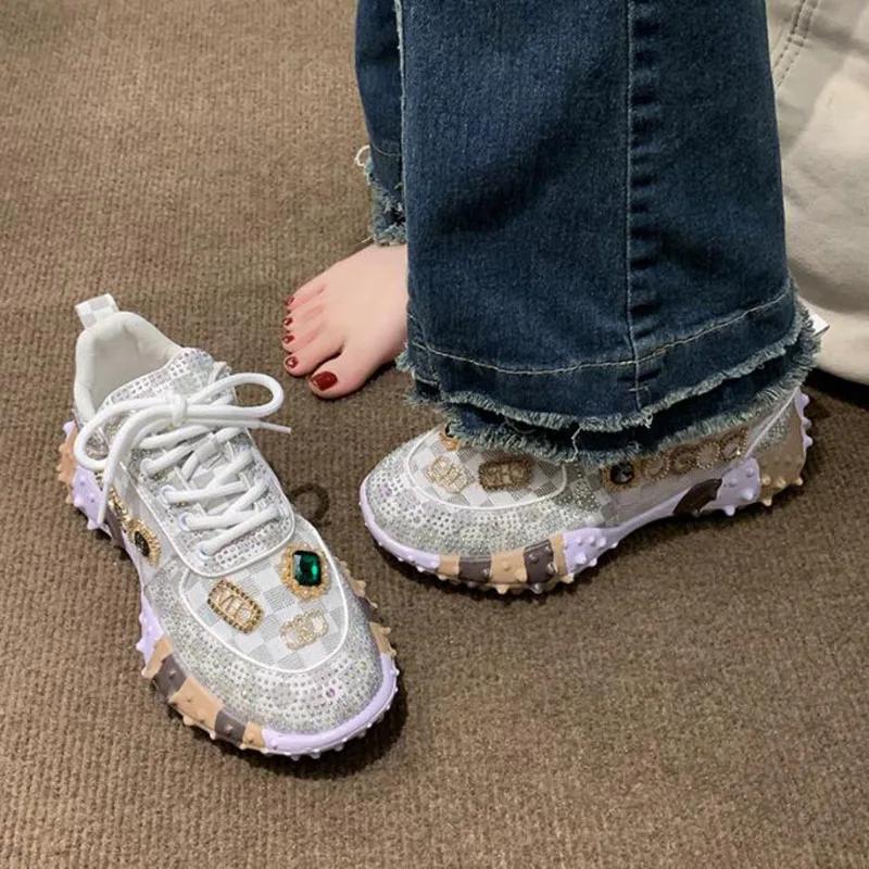 Party Queen Shoes New Rhinestone Womens Sneaksers Diamond Breathable Luxury Casual Thick Bottoms Dad Sports Shoe  Muje