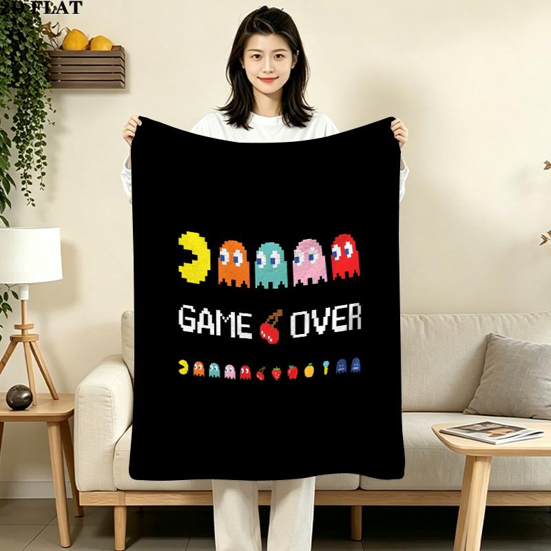 1PC Pacman Patterned Flannel Blanket Suitable For All Seasons For Home Decor Warmth And Comfort Gifts Holiday Present