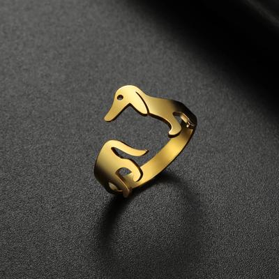 Cazador Adjustable Dachshund Dog Rings for Women Girl Stainless Steel Open Rings Cute Animal Pet Jewelry Birthday Gift Wholesale