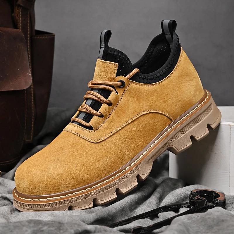 Fashion Luxury Brand Men Fashion Frosted Suede Leather Boots Lace Up Genuine Leather Ankle Boots High Top Casual Outdoor Walking Shoes