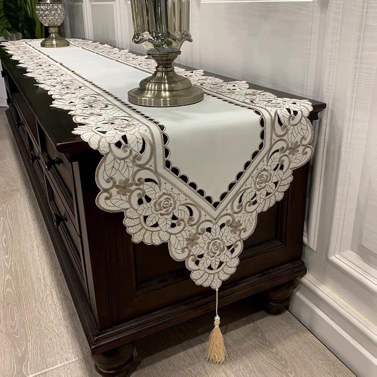 Table Flag American Polyester Fabric Hollow Embroidered Coffee Table Tablecloth Tv Cabinet Dust-Proof Long Tablecloth