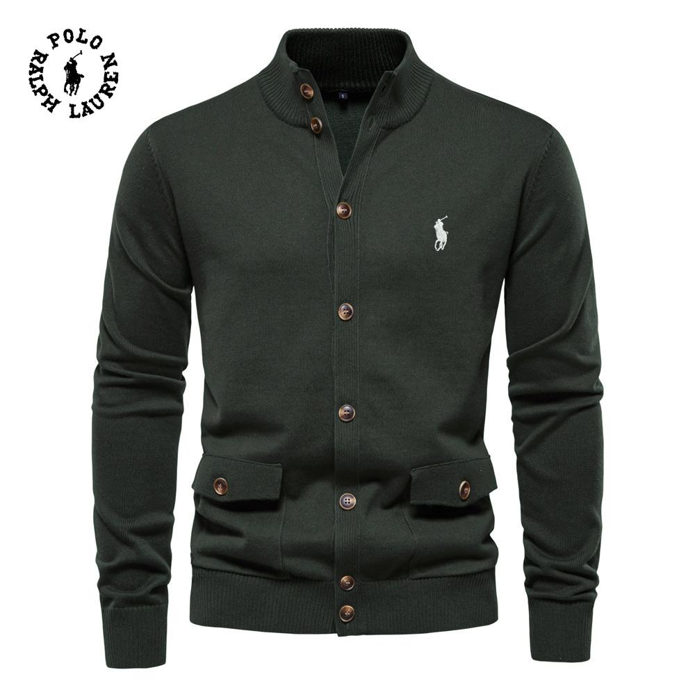 Ralph Lauren Autumn and Winter Embroidered New Men's Top Cardigan, High-quality Business Casual Solid Color Sweater for Men