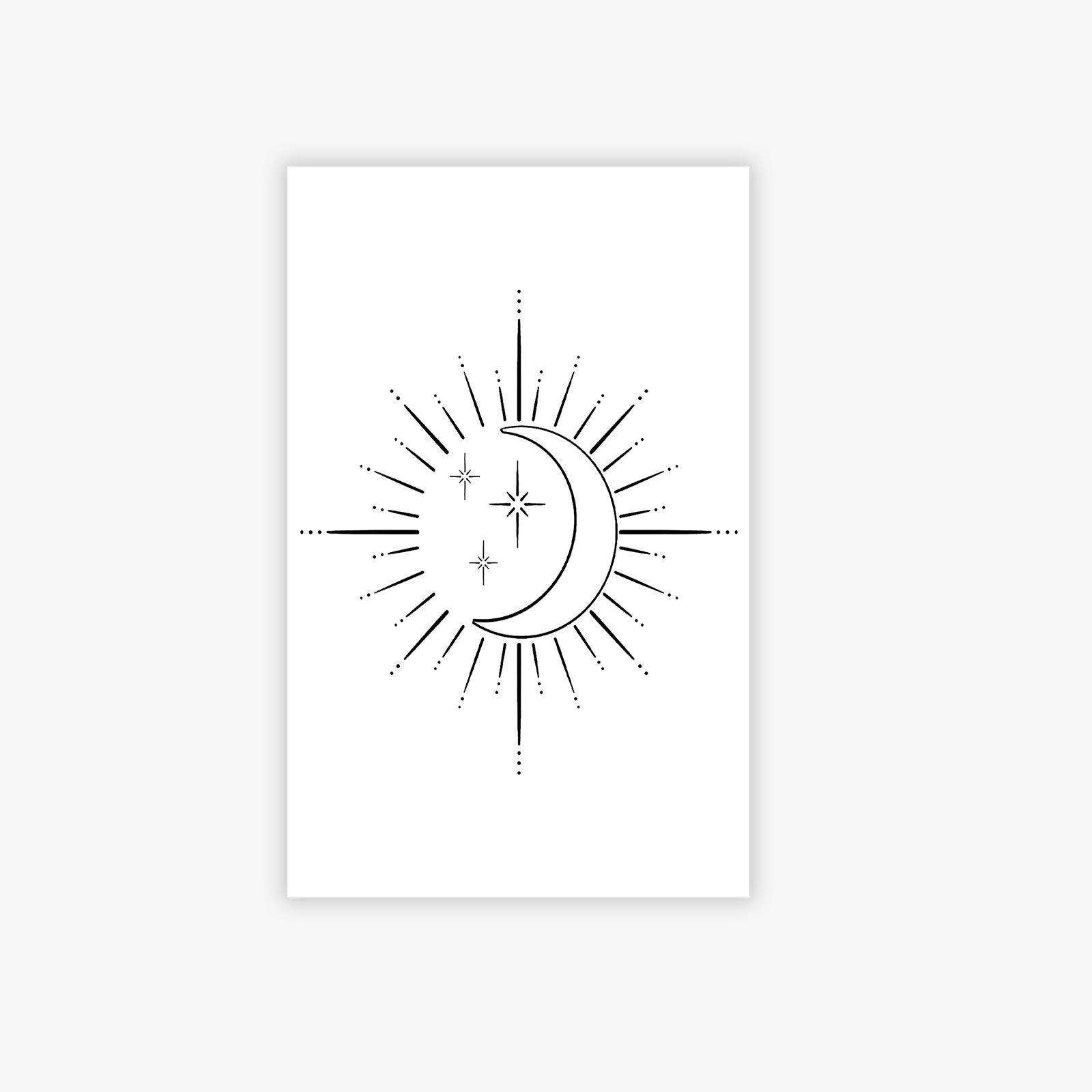 

Premium Personality Simple Spice Girl Sun Moon Star Line Totem Back Tattoo Sticker 12*19