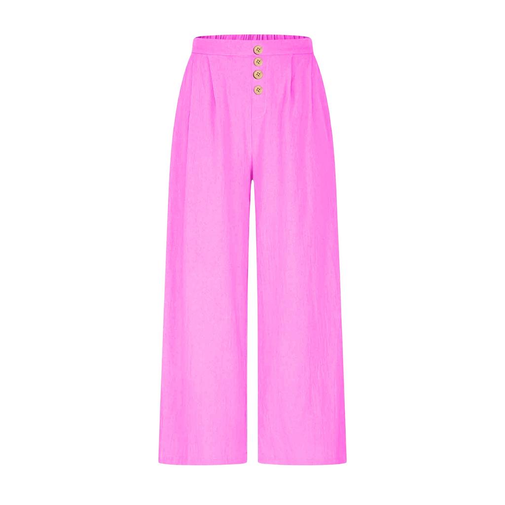 Wide Leg Cropped Pants for Women High Waist Button Front Loose Fit Casual Trousers with Pockets Lightweight Fabric