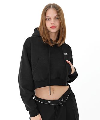Fleece Logo Crop Black Hoodie _ Fleece Logo Crop Black Ts