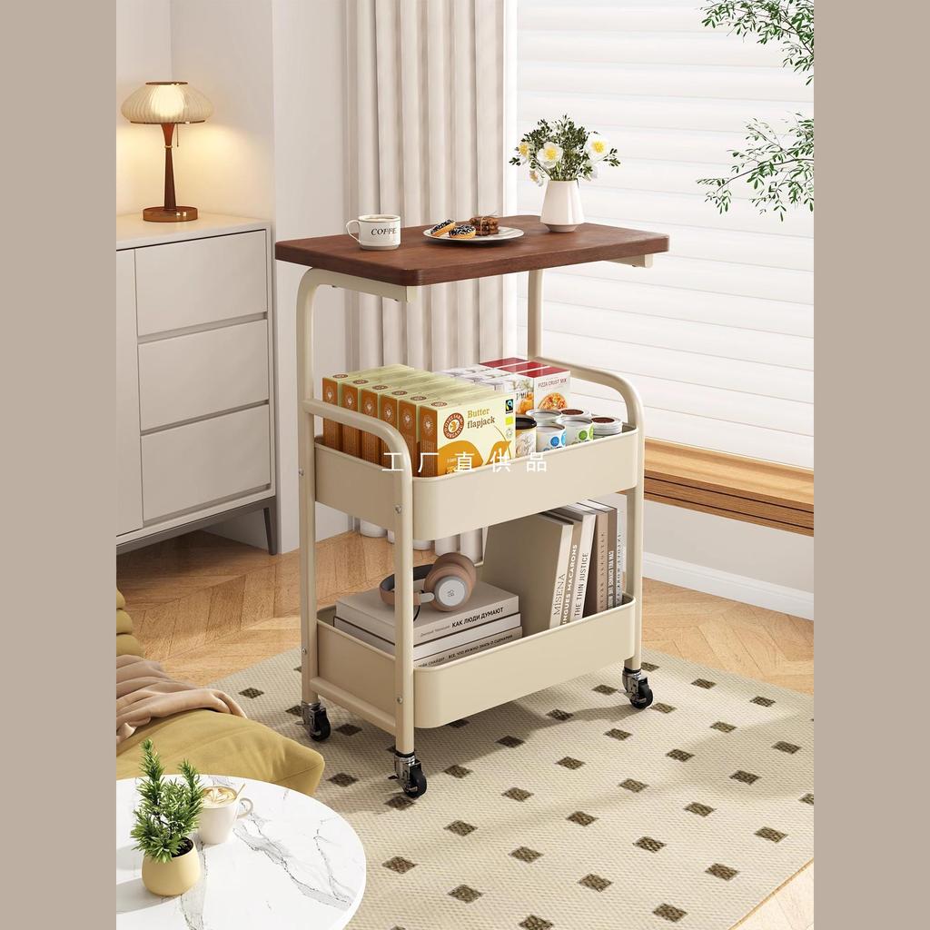 Compact Movable Coffee Table and Storage Rack with Trolley Wheels - Perfect as a Sofa Side Table, Bedside Cabinet, or Living Room Snack Stand.