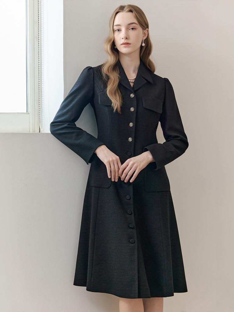 Maja Out-Pocket Tweed Flare Jacket Dress