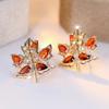 Modische rote Ahornblatt-Ohrstecker für Frauen, Kristallblätter, Vintage-Temperament, Ohrringe, Zubehör