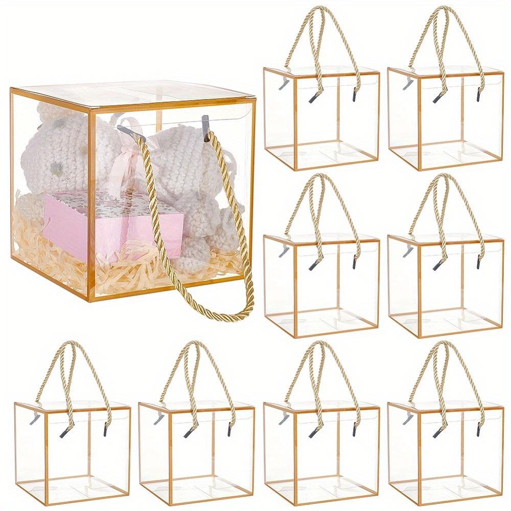 8pcs Transparent PVC Gift Boxes with Polyester Cord Handles Square Clear Box Gift Packing Box Jewelry Ornament Packaging Display Clear Display Cases