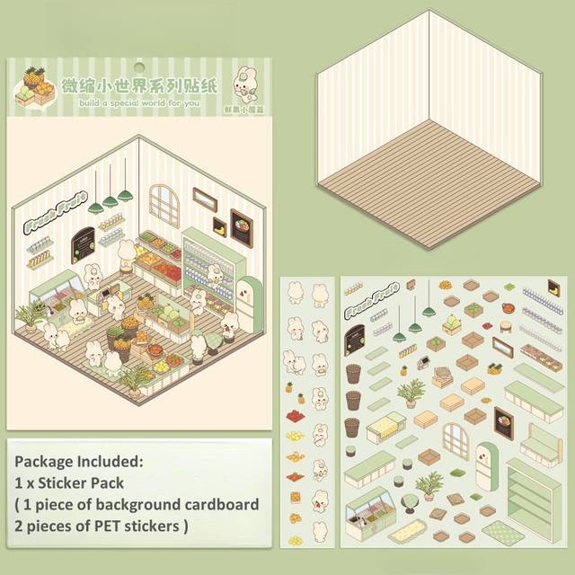 3D Landscaping Stickers Cartoon Miniature Scene DIY Cabin Scene Stacking And Pasting Hand Account Stationery Gift For Kid Child