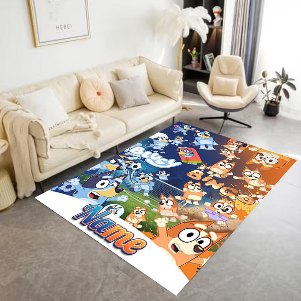 Bluey's Soccer Fun Customized Name Floor Mat Perfect for Study room Foyer Decorate room Playrooms Anti-slip Rug Decorate Offices