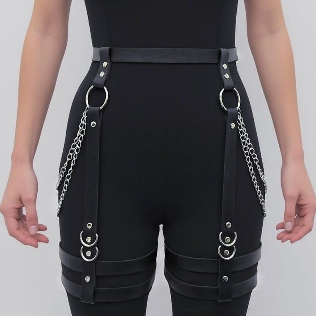 1pc Women's Belt with Chains Fashion  Chain PU Leather Belt Halloween Accessories Belt Adjustable Dress Goth Chains