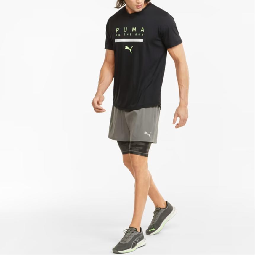 Puma Run Logo Short Sleeve Tee Men Tops Black 520855-01