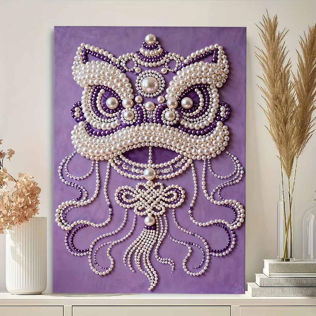 Crystal Pearl Painting 5D DIY Frame Decoration Painting Lion Dance Home Wall Decoration Transparent Pearl Gemstone Painting Picture Art Crafts