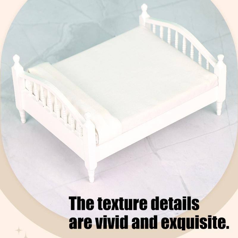1/12 European Styles Wooden Doll House Bed For Miniature Room Decoration And Collectible Scene Display Accessories