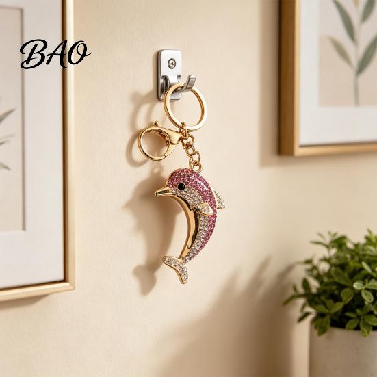 Rhinestone Pendant Keychain Pendant, Sparkling Rhinestones Dolphin Shape Keychain, Electroplated Surface Durable Charm Key Holder with Ring