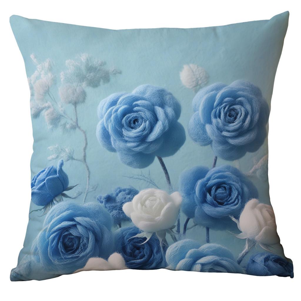 New 3D Imitation Plush Blue Rose Pillowcase Pastoral Home Sofa Cushion Pillowcase Decoration