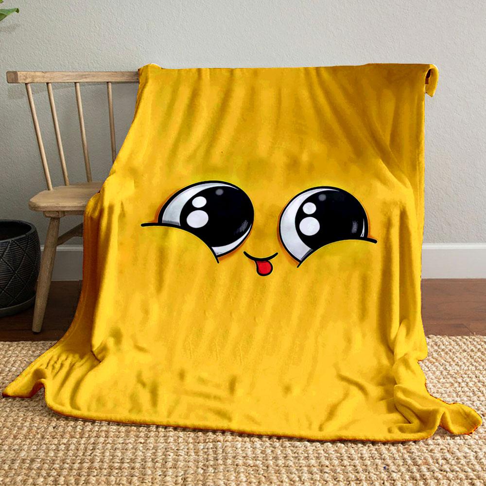 Cute cartoon eyes and tongue on a bright yellow background. for all seasons blanket lunch break throw gift