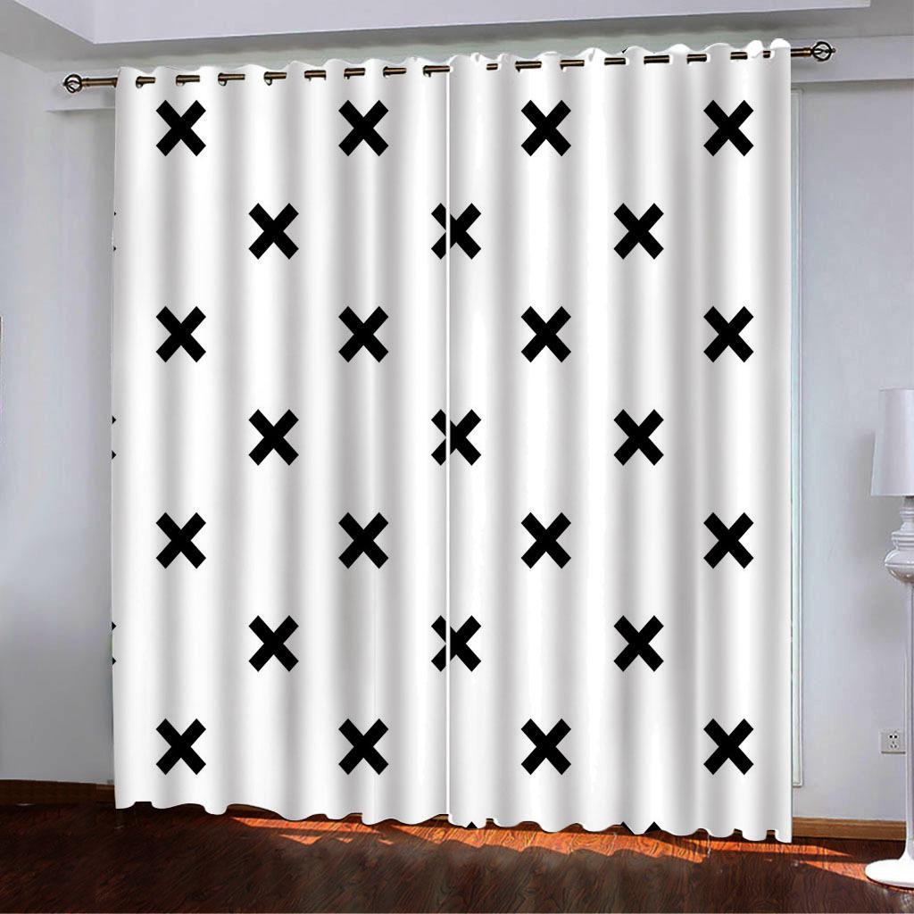 Curtains Black And White Simple Wind 3D Digital Printing High Density Blackout Curtains