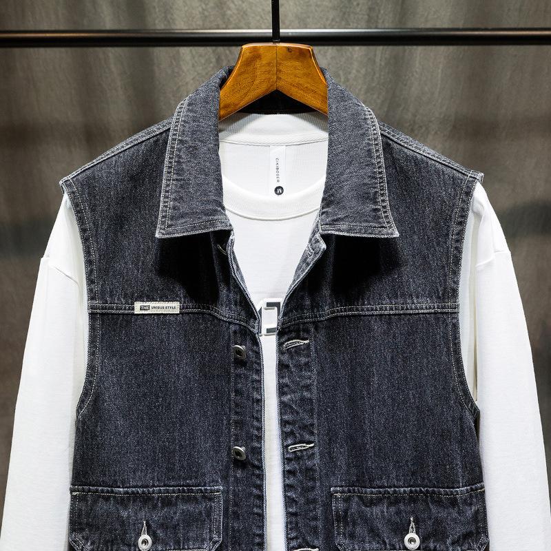 Summer Wasteland Style Denim Vest Men's American Retro Loose Handsome Tooling Jacket Trend All-match Waistcoat Vest