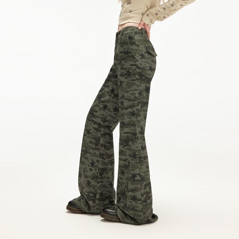 UNIFREE Women's Camouflage Low-Waist Flared Cargo Pants