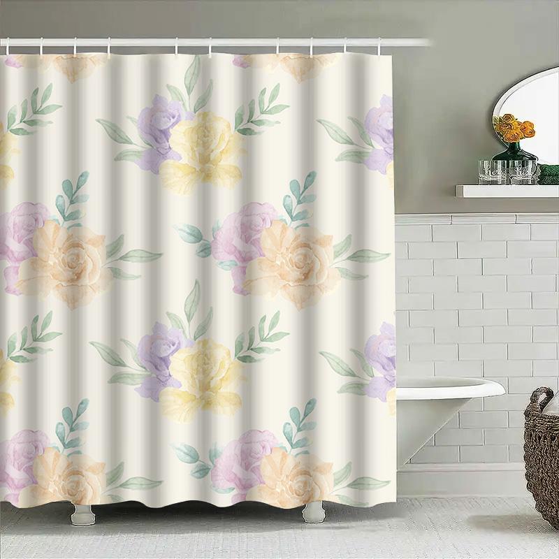 Handmade Shower Curtain Flower Print Waterproof Fabric Decorative Bathroom Accessories Home Decoration Customizable Size Availab