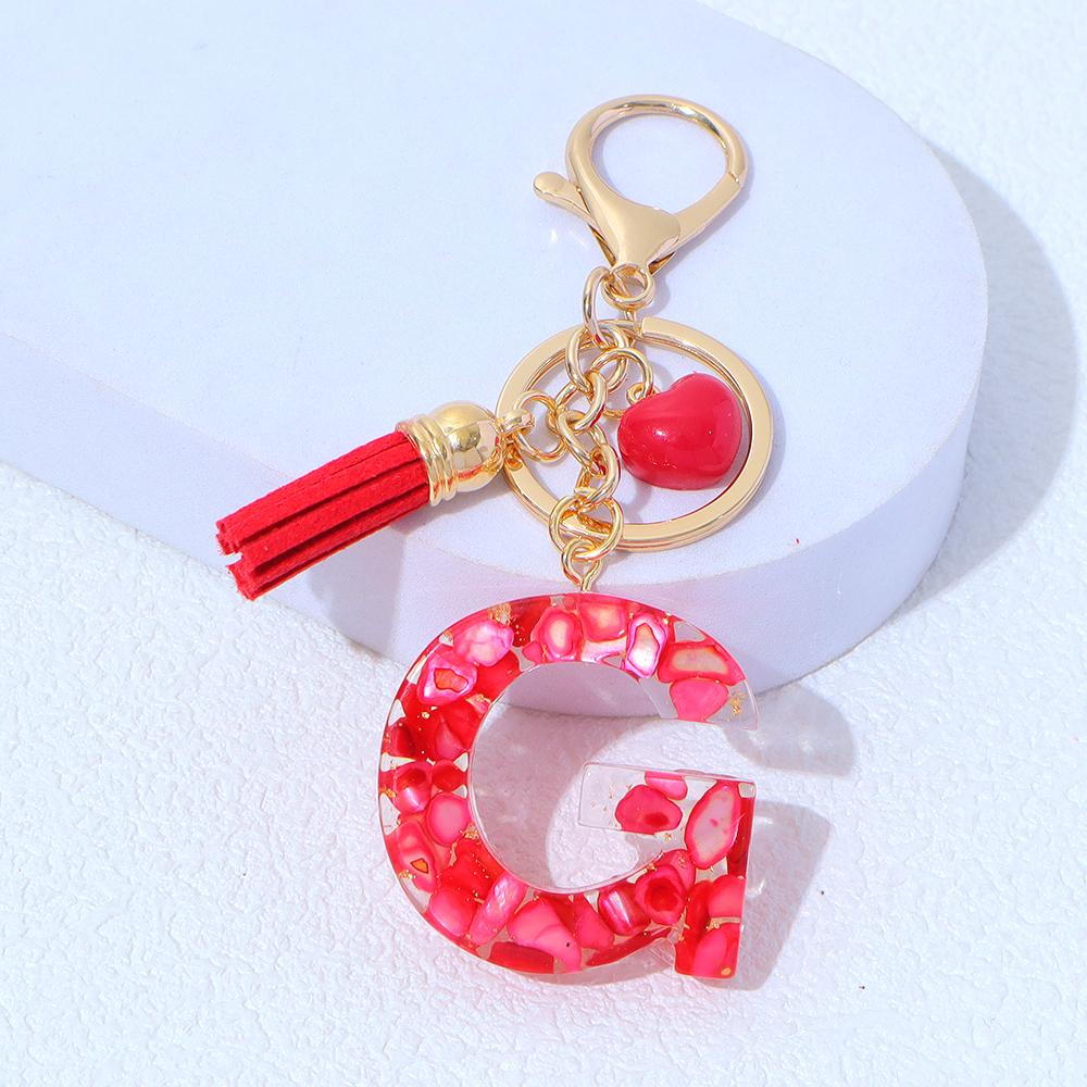 Roter A-Z Alphabet Initialen Schlüsselanhänger Niedliches Herz Quaste Harz Anhänger Schlüsselringe Handtaschen Anhänger Auto Anhänger Anhänger Frauen Geschenke