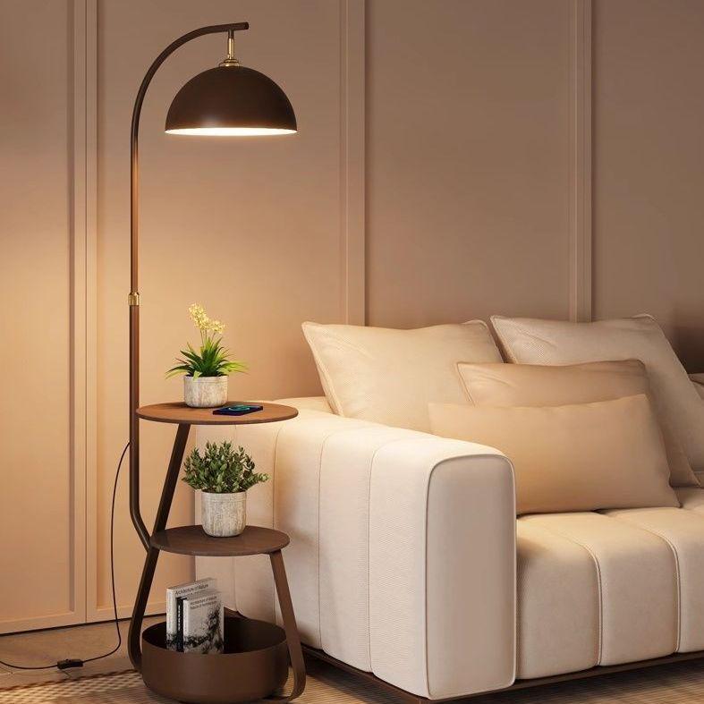 Antique-Style Floor Lamp with Shelf: Retro Bedside Table for Living Room or Bedroom.