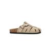 Wear soft leather hollow thick-soled bag head slippers women's half drag outside wear