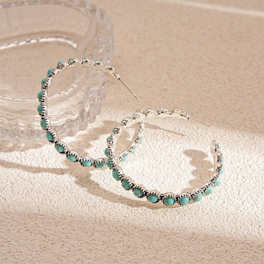 Blue Stone Geometric Round Silver Needle Earrings Fashion Personalized Earrings