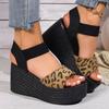 Mote Dames Kile Høy Hæl Peep Toe Sandaler Leopard Plattformsandaler Damer Tykk Såle Sommersko Espadriller Zapatillas Mujer