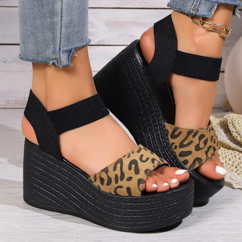 Mote Dames Kile Høy Hæl Peep Toe Sandaler Leopard Plattformsandaler Damer Tykk Såle Sommersko Espadriller Zapatillas Mujer