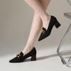 2026 European Style Flyknit Slip-on Loafers with Metal Decoration and Chunky Pointed Toe Heel