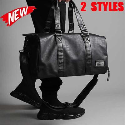Herren-Reisetasche aus schwarzem Leder mit großem Fassungsvermögen, Reise-, Fitnessstudio- und Wochenend-Übernachtungstasche