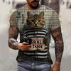 Summer Round Neck Prison Cat Graphic 3D Print Top Fashionable Casual Short Sleeved Men's T-shirts