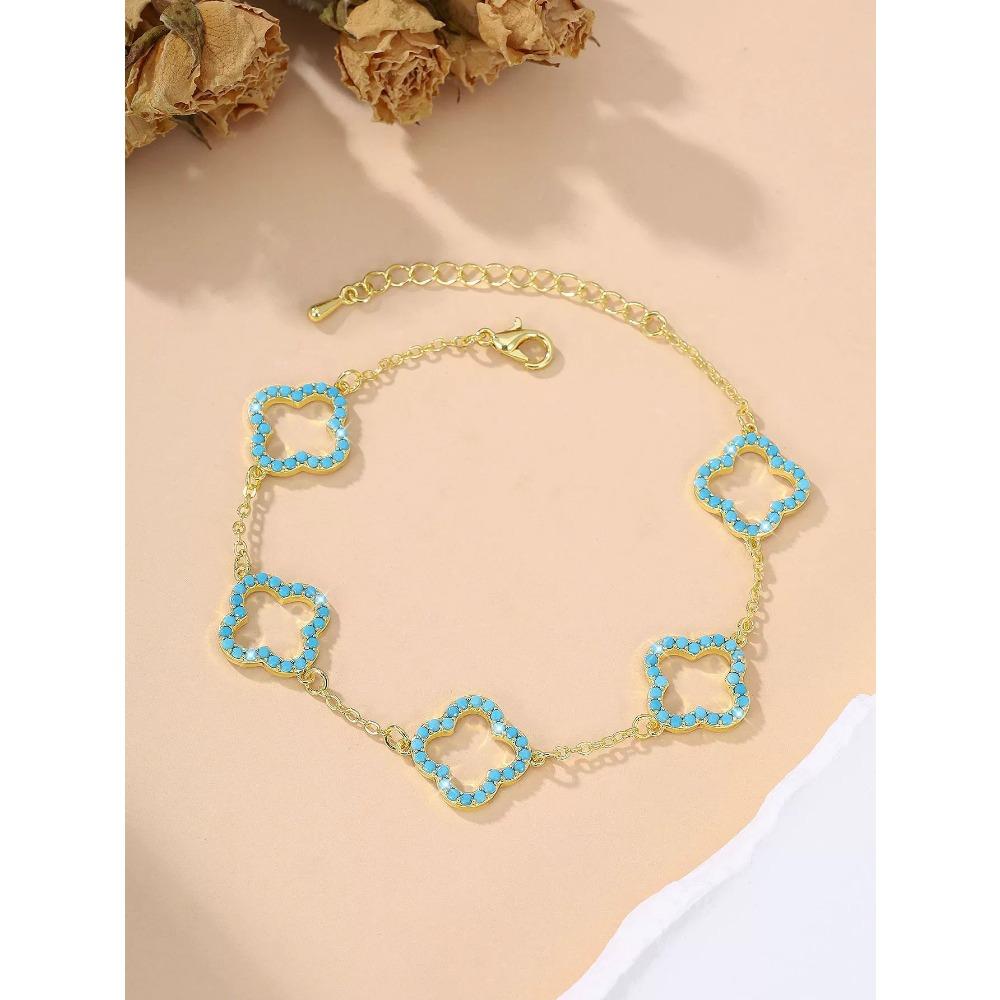 Nový Jednoduchý Náramek Čtyřlístek Dámský Sladký Pocit Seniority Zirkonia Čtyřlístková Květina Šperk na Ruku