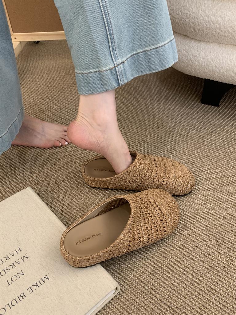 Fashion Weave Women Flats Slippers Elegant Shallow Mules Shoes Summer New Fashion Flip Flops 2025 Walking Cozy Soft Sandalias De Mujer