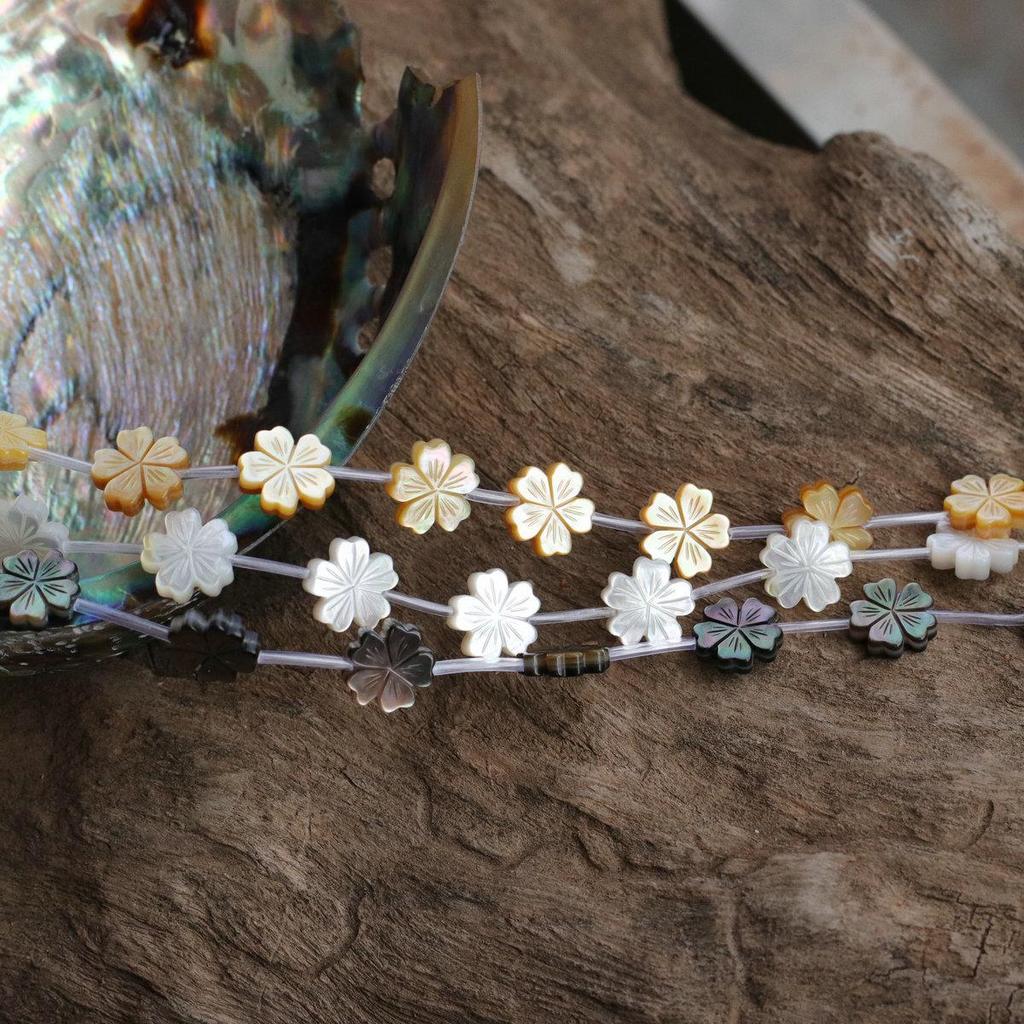 12mm Mother-of-Pearl Petal Carving Black & White Shell Beads for DIY Jewelry